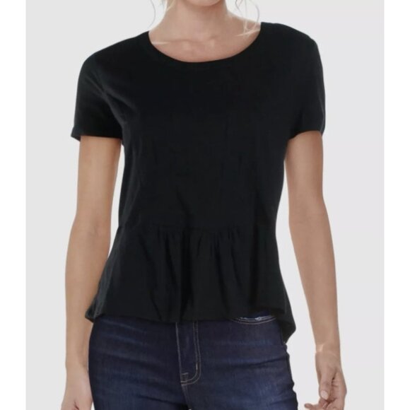 Joe's Collection Peggy Peplum Ruffled Hem Top Black ( XS ) - Picture 1 of 3